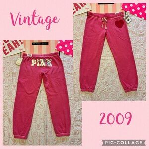 VS PINK VINTAGE Y2K OLD SCHOOL SWEATPANTS HEART SILVER FOIL LOGO RARE HTF NWT M